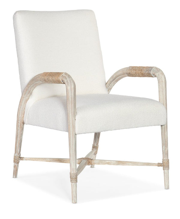 Hooker Furniture Serenity Arm Chair With Macrame Artic Upholstery, Rope-Wrapped Arms, Surf Finish & X Base Support 6350-75700-80
