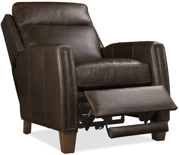 Hooker Furniture Jacklyn Aniline Top Grain Leather Power Recliner With Pop-Up Headrest, Nailhead Trim & Bustle Back Brown RC822-PH-029