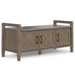 English Elm Ela Handcrafted Smoky Brown Entryway Storage Bench with 3 Shaker Doors, Shelves & Bronze Pulls B136P158603