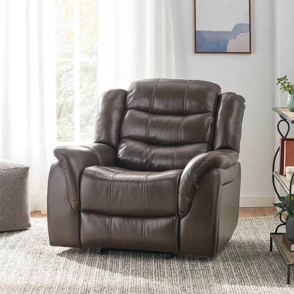 English Elm Christopher Knight Home® - Classic Glider Recliner with Luxurious PU Upholstery, Spacious Seat, Durable Frame, Ultimate Comfort Dark Brown 57412.00