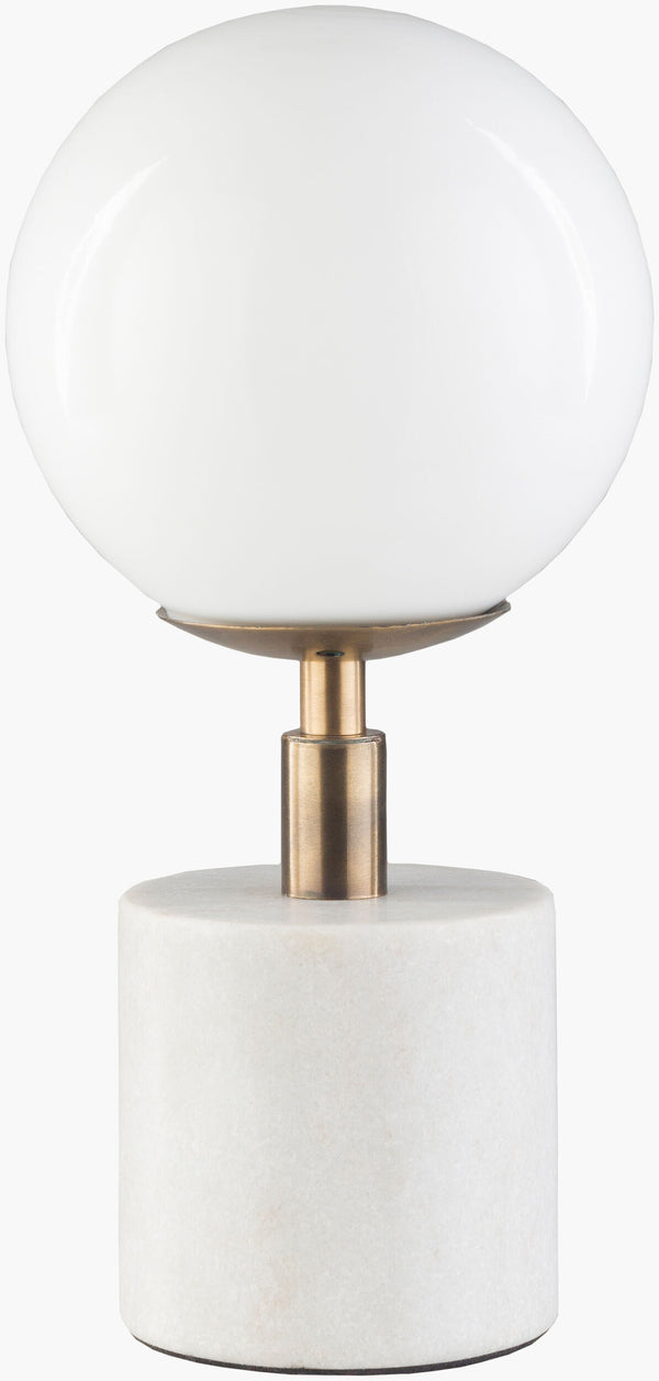 Surya Una Modern Stainless Steel Accent Table Lamp With Marble Base – 12" Stylish Home Lighting Piece Body, Metallic ,Brass,Base, White Stainless Steel,Marble,Glass Una-001
