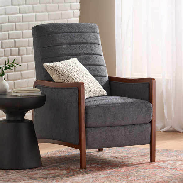 English Elm Christopher Knight Home® - Fabric Mid-Century Recliner Chair Grey – Pushback Upholstered Seat, Channel Stitching, Birch Wood Frame, Cozy 70451.00FGRY