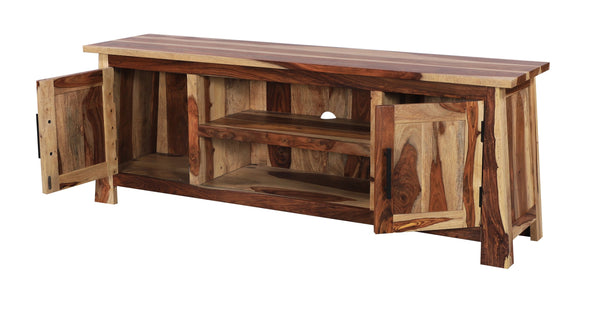Porter Designs Porter Kalispell Solid Sheesham Wood Tv Stand – Handcrafted Media Storage With Stylish Design Natural Wood 06-196-03-2419