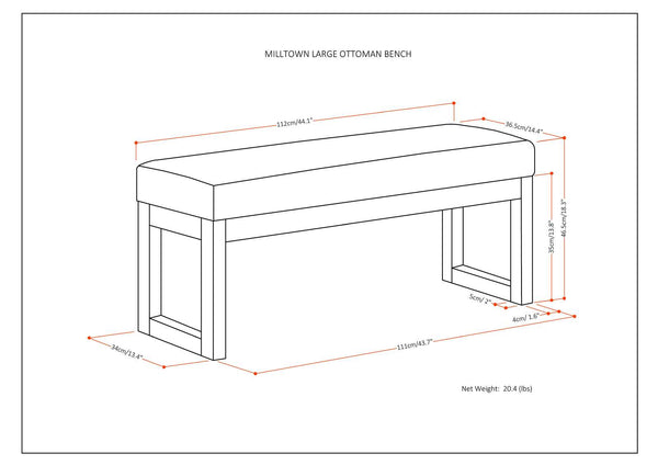 English Elm Milltown Large Grey Ottoman Bench - Versatile Entryway Seating, Plush Comfort & Stylish Design B136P158197