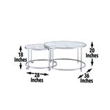 Steve Silver Rayne Nesting Cocktail Tables - White Marble Glass & Chrome Base - Set of 2