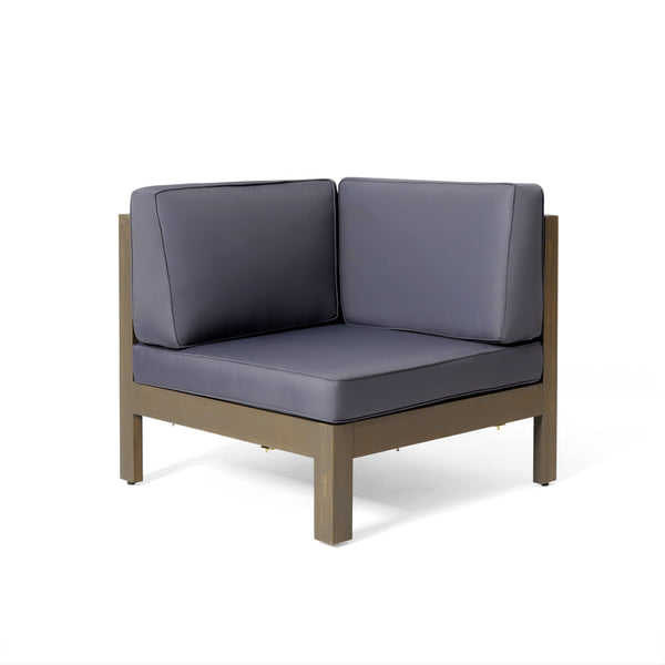 English Elm Brava Acacia Wood Outdoor Modular Sofa Set Mid-century Slatted Cross-back Patio Seating 57967-8-64489DGY-64496GRY