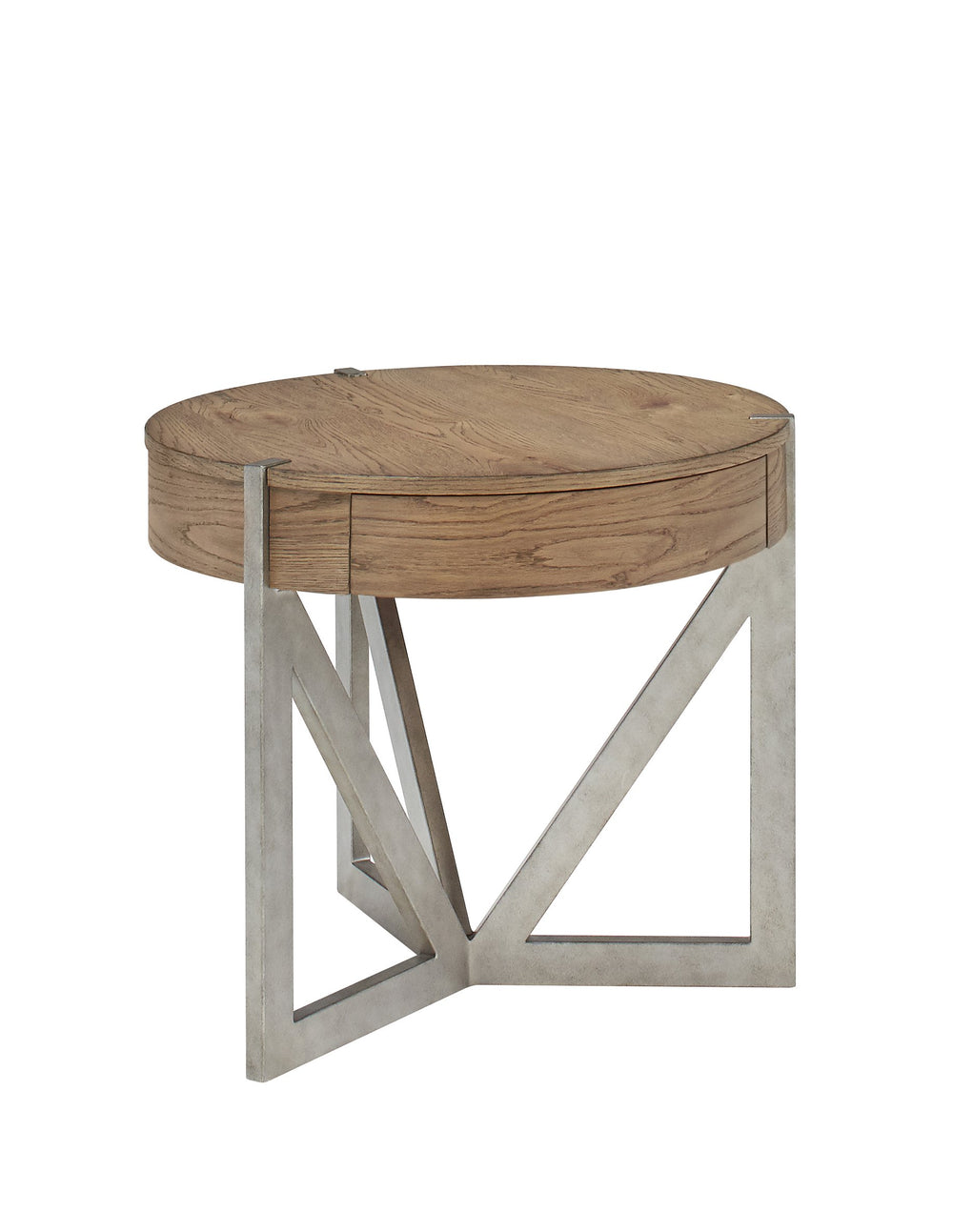 A.R.T. Furniture Passage End Table: Transitional Natural Oak & Vintage Pewter With Drawer Storage & Unique Design  Ash Solids,Knotty Oak Veneers,Metal 287364-2302