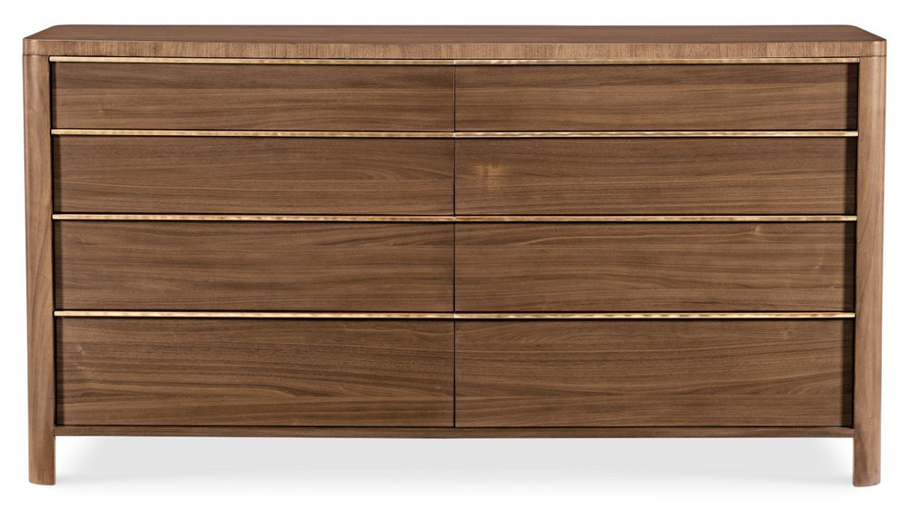 Hooker Furniture Eleana Sculptural Eight-Drawer Dresser In Light Caramel Walnut With Cedar-Lined Drawers & Jewelry Tray 7252-90202-85