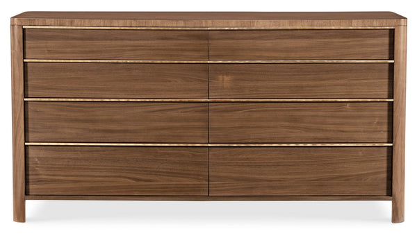 Hooker Furniture Eleana Sculptural Eight-Drawer Dresser In Light Caramel Walnut With Cedar-Lined Drawers & Jewelry Tray 7252-90202-85