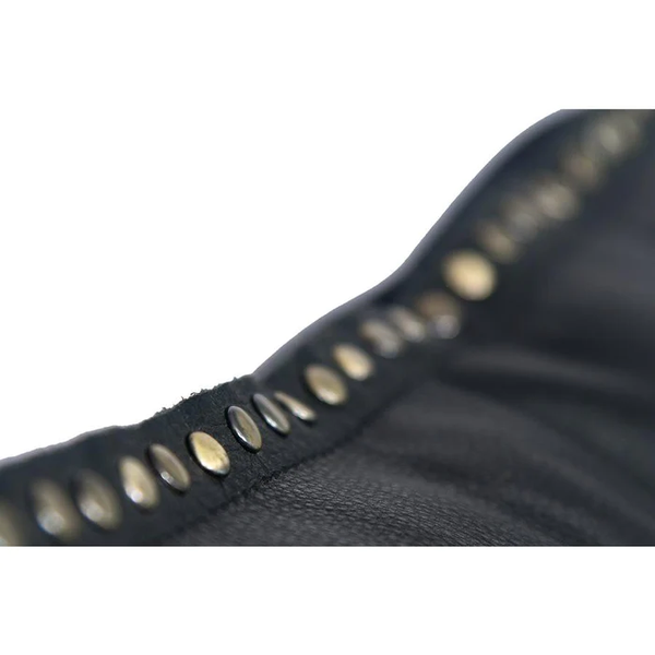 Genuine Midnight Black Eurosoft Leather Studded Flanged Pillow - Chic Home Decor Accent Piece