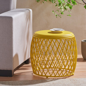 English Elm Alamera Lattice Iron Side Table Powder Coated Matte Finish for Indoor Outdoor Use 60745.00YLW