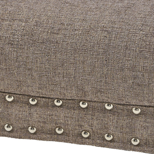 English Elm Christopher Knight Home® - Modern Button Tufted Sitting Bench with Nailhead Trim and Birch Wood Legs — Upholstered Accent Ottoman for Entryway or Living Room Seating Grey 54753.00GRA