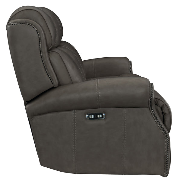 Bernhardt McGwire Leather Power Motion Sofa Grey Leather 397RLGO