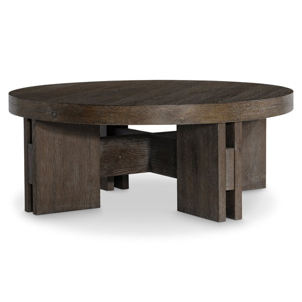 Bernhardt Bernhardt Outline Round Cocktail Table With Wire‑Brushed Oak Cassel Finish, Sculptural Arts & Crafts Elegance 360010