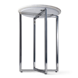 English Elm Marsden White Marble Side Table with Polished Stainless Steel X-Base — Modern End Table, 24.2" H B136P159933