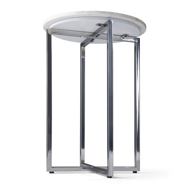 English Elm Marsden White Marble Side Table with Polished Stainless Steel X-Base — Modern End Table, 24.2" H B136P159933