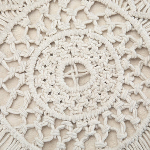 English Elm Coates Round Macrame Pouf in Natural White - Handcrafted Cotton, Supportive Polystyrene Fill, Versatile Accent Seat B136P159319