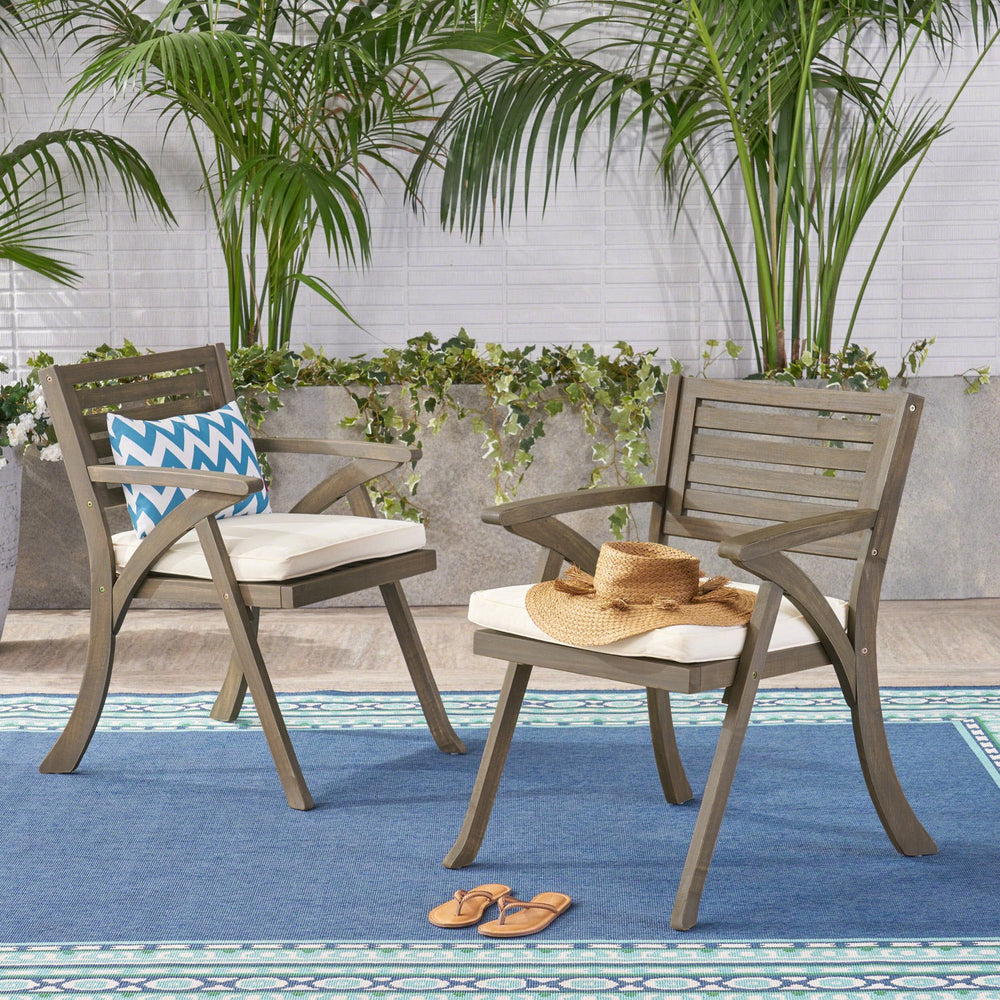English Elm Helen Outdoor Acacia Hardwood Dining Chairs Curved Slat Back Patio Set of Two 54555.00GRY