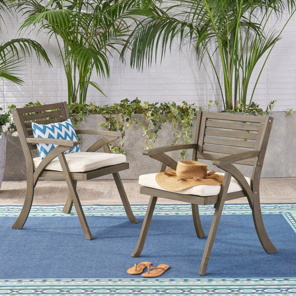English Elm Helen Outdoor Acacia Hardwood Dining Chairs Curved Slat Back Patio Set of Two 54555.00GRY