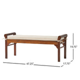 Christopher Knight Home® - Noble House - Nelson Rustic Acacia Wood Bench with Cushion, Mahogany and Cream