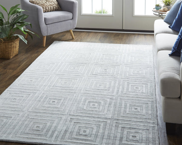 Feizy Rugs Red8670f Redford Handwoven Geometric Rug Collection - Stylish, Durable, And Artisan Crafted For Modern Homes White,Silver Viscose,Wool Red8670fwhtslvp00