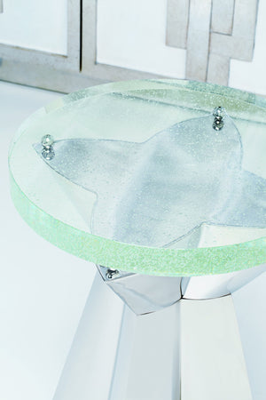 Bernhardt Bernhardt Sculptural Anika Round Chairside Table With Bubble Glass Top & Polished Stainless Base, 23.5" 372101