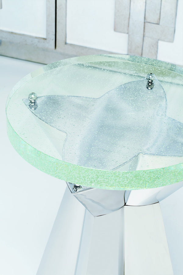 Bernhardt Bernhardt Sculptural Anika Round Chairside Table With Bubble Glass Top & Polished Stainless Base, 23.5" 372101