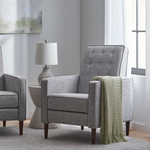 English Elm Christopher Knight Home® - Fabric Recliner Chair Mid-Century Modern Pushback Single Sofa with Tufted Cushion, Birch Legs, Cozy Comfort LIGHT GREY 60741.00LGT