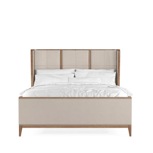 A.R.T. Furniture Passage California King Upholstered Bed In Natural Oak - Luxurious Velvet, Transitional Style Design Beige, Brown Ash Solids,Knotty Oak Veneers,Foam,Fabric,Metal 287147-2302