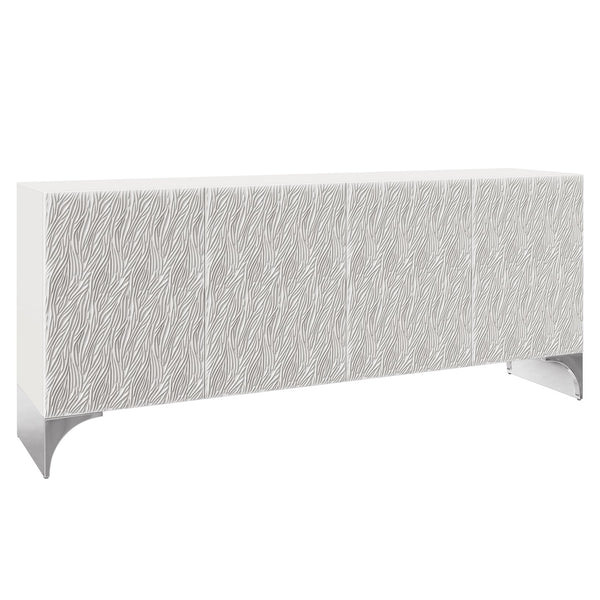 Bernhardt Bernhardt Stratum Sculptural Entertainment Credenza In Fossil White Faux Stone With Soft-Close Doors And Storage 325880
