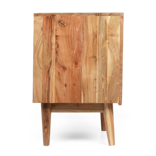 English Elm Christopher Knight Home® - BEDSIDE 1 DOOR Boho Mango & Acacia Wood Nightstand with Carved Texture, Tapered Legs, 20"W x24"H 68733.00