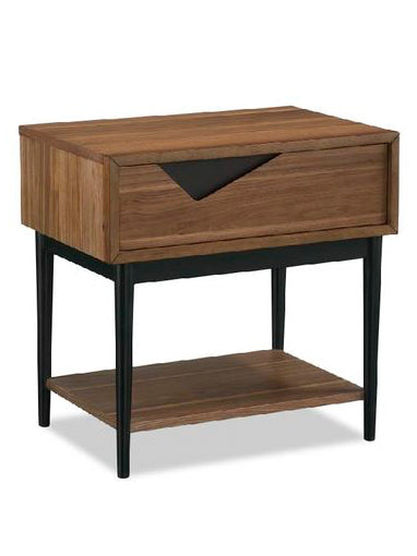 A.R.T. Furniture Bobby Berk Wenck Nightstand - Contemporary Walnut Finish With Unique V-cut Drawer & Open Shelf Design Brown, Black Material, Parawood Solids & Oak Veneer & Metal Plate 239143-1803