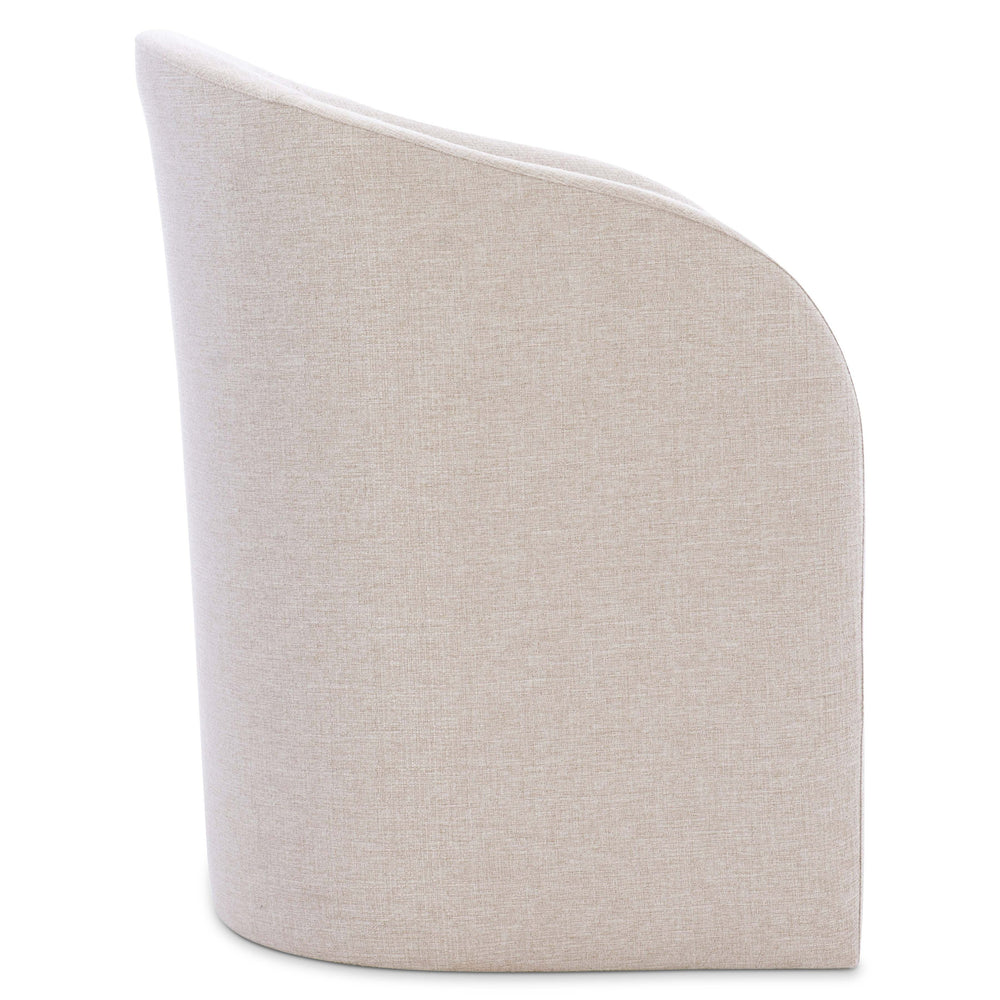 Bernhardt Bernhardt Finch Arm Chair Upholstered Neutral Fabric Curved Back Sloping Arms Casters Durable Comfort 303538