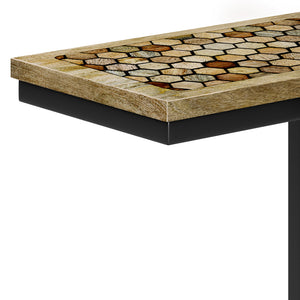 English Elm Davisville Handcrafted C Side Table in Natural Mango Wood with Geometric Resin Inlay & Black Metal Frame B136P158581