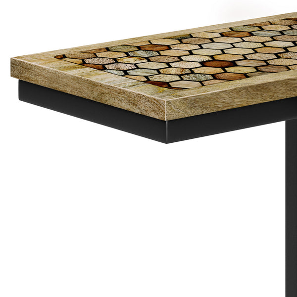 English Elm Davisville Handcrafted C Side Table in Natural Mango Wood with Geometric Resin Inlay & Black Metal Frame B136P158581