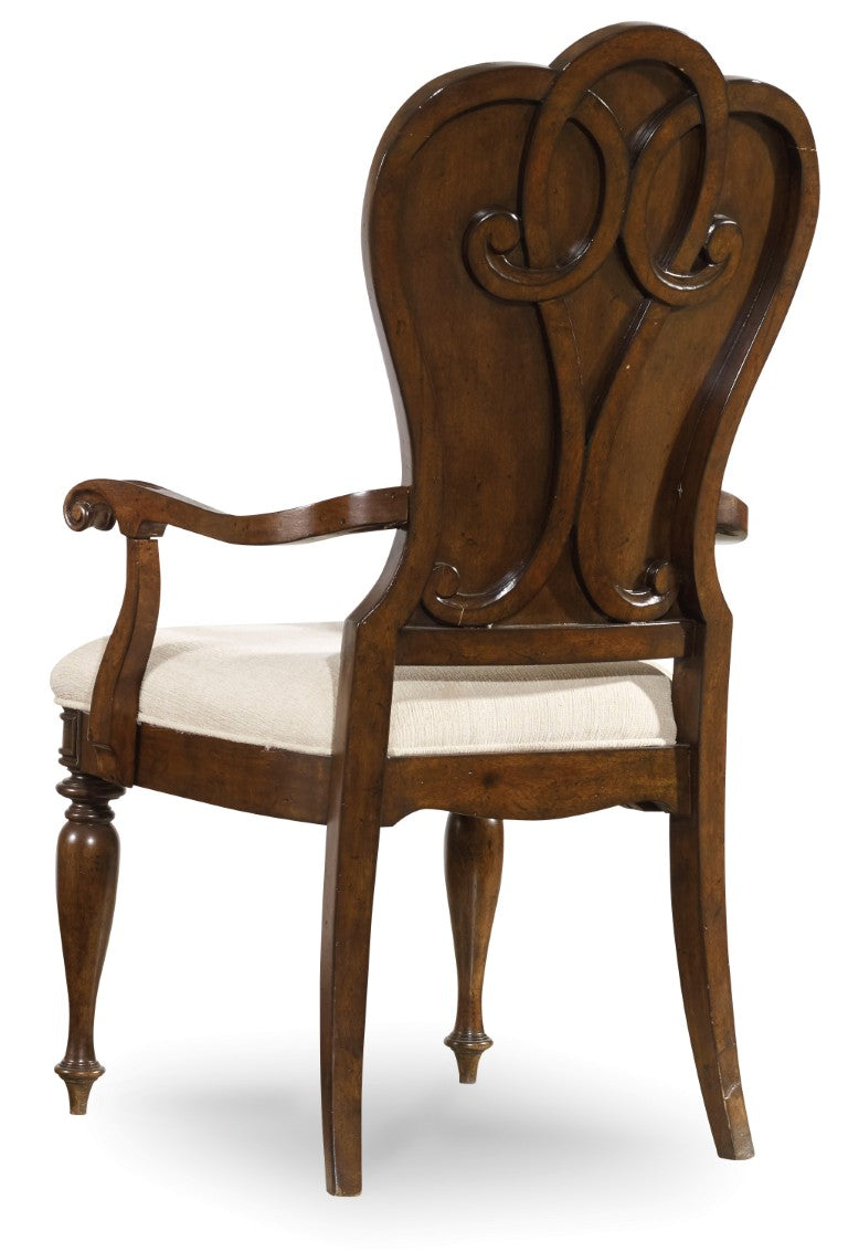 Hooker Furniture Leesburg Sculpted Upholstered Arm Chair With Alabaster Fabric, Mahogany Veneers, Distressed Elegance 5381-75400