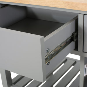 English Elm Christopher Knight Home® - Kitchen Island Cart with Rubberwood Top, Grey Mobile Kitchen Cart on Wheels with Cabinet, Hooks and Drawers 67755.00NATGRY
