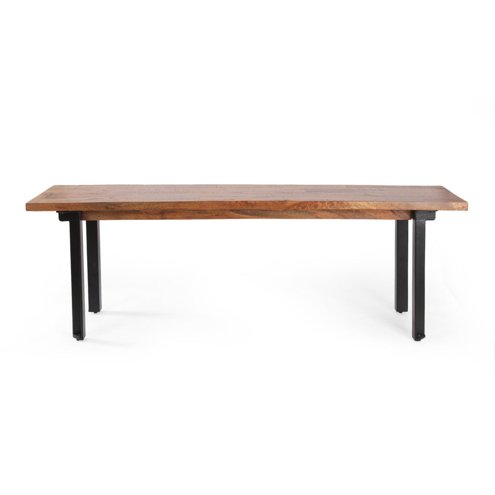 English Elm Outdoor Mango Wood Dining Bench with Iron Frame Handcrafted Industrial Entryway Seat 69422.00