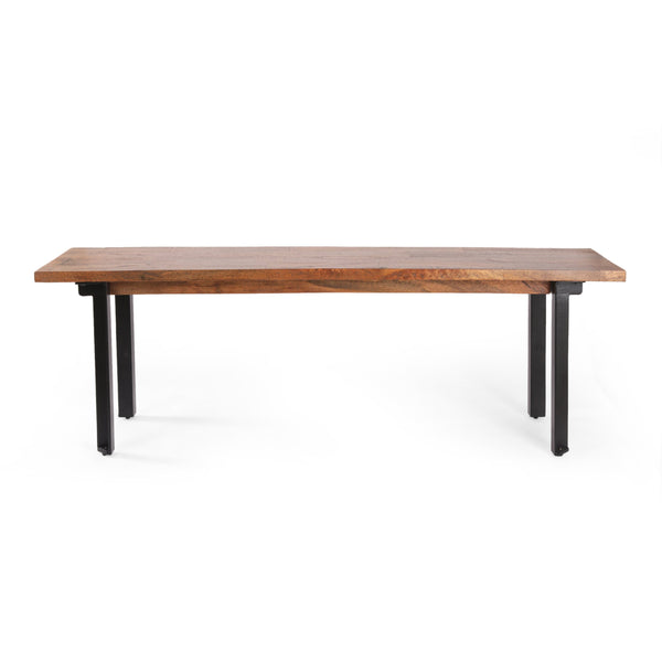 English Elm Outdoor Mango Wood Dining Bench with Iron Frame Handcrafted Industrial Entryway Seat 69422.00