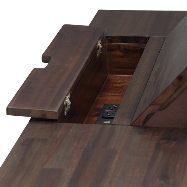 English Elm Monroe Distressed Charcoal Brown Desk — Solid Acacia Hardwood, USB Power, Lift-Top Storage, Rustic Chic B136P158959