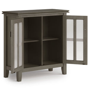 English Elm Artisan Low Storage Cabinet In Farmhouse Grey - Versatile Handcrafted Design With Glass Doors & Shelves B136P158393