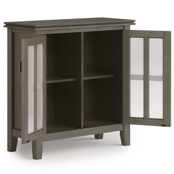 English Elm Artisan Low Storage Cabinet In Farmhouse Grey - Versatile Handcrafted Design With Glass Doors & Shelves B136P158393