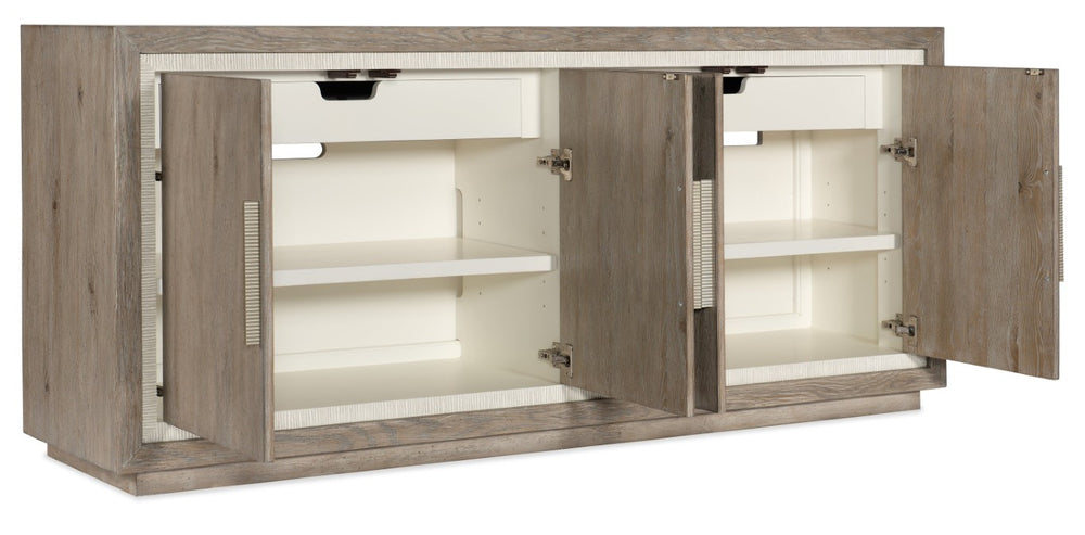 Hooker Furniture Serenity Coastal Tulum Media Cabinet — Malibu Gray Oak Veneer, Soft-Close Doors, Tv Storage 75" 6350-55478-95