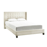 Homelegance By Top-Line Magnolia Nailhead Wingback Tufted Upholstered Bed White Linen