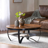 Christopher Knight Home® - Noble House - Hadfield Handcrafted Boho Mango Wood and Iron Coffee Table, Natural and Black