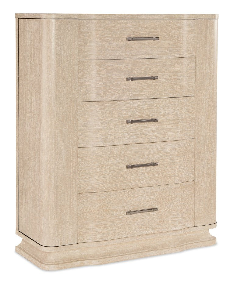 Hooker Furniture Nouveau Sandstone Five-Drawer Chest With Jewelry Storage, Cedar Lined Bottom, Nickel Hardware Chic 6500-90010-80
