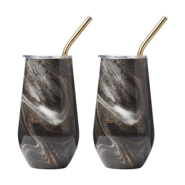 Lenox Cambridge 16 Oz Black Geo Insulated Wine Tumblers, Set of 2 NO COLOR METAL E9515BKCB2DS