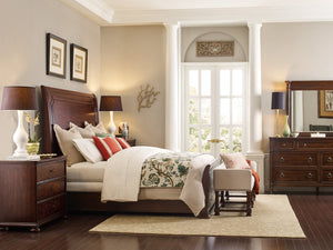 Hooker Furniture Charleston Queen Sleigh Bed With Maraschino Cherry Finish, Walnut Inlay, Raised Panels & Classic Appeal 93.00 L x 66.50W x 68.00H 6750-90450-85