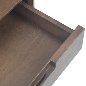 English Elm Banting Mid Century Wide Console Table Walnut Brown – Solid Rubberwood, 3 Drawers, Industrial Metal Base B136P158452