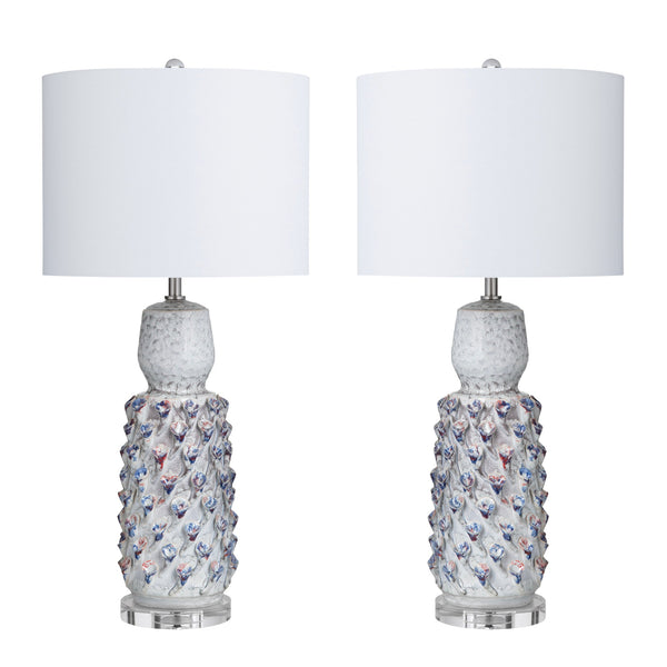 Crestview Collection 31.5"H Coastal-inspired Ceramic Table Lamps Set Of Two With Dimensional Design & Linen Shades   Cvap3238